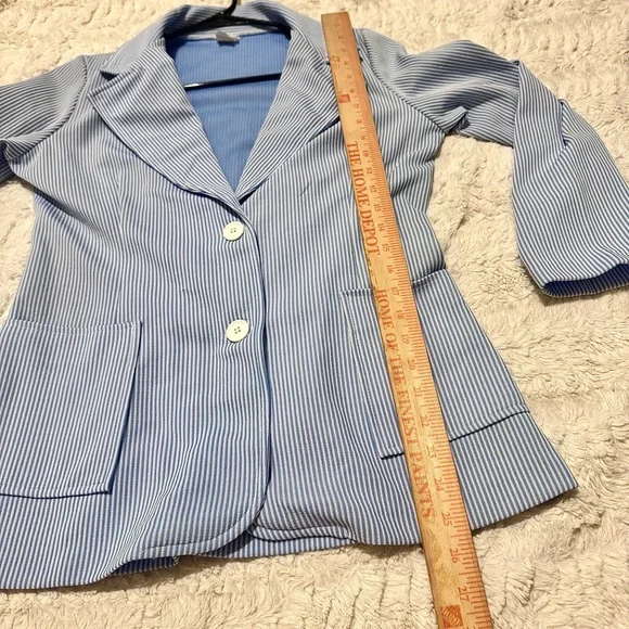 Vintage Blue & White Pinstripe Women’s Blazer Size 14 Fits Modern M Classic - Picture 4 of 6